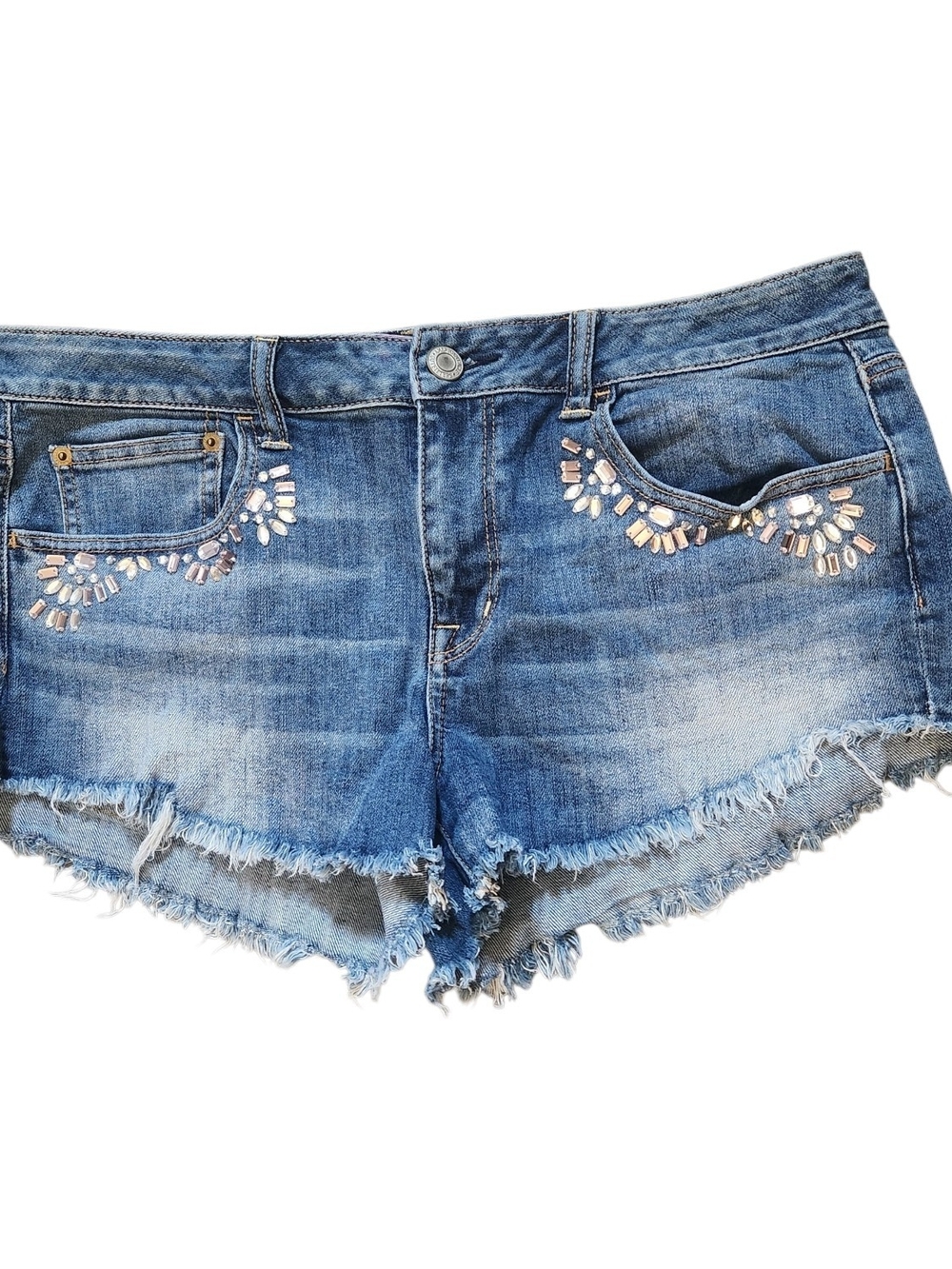 American Eagle Outfitters Blue Denim Short with Jeweled Pockets Women's 12